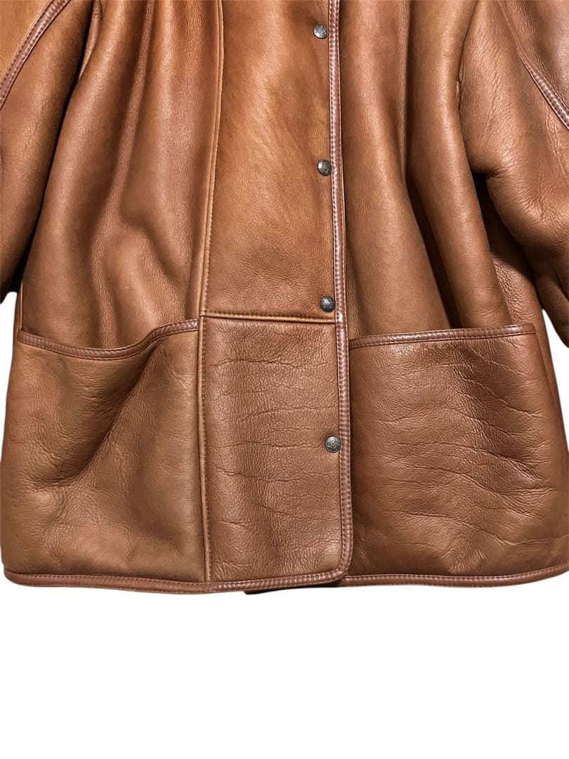 80s Eugene ムートンコート　ハイネック ボアジャケット　羊革