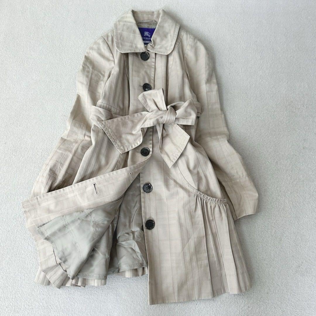 バーバリーブルーレーベル　トレンチコート　シャドーチェック　ベージュ　ベルト　S
