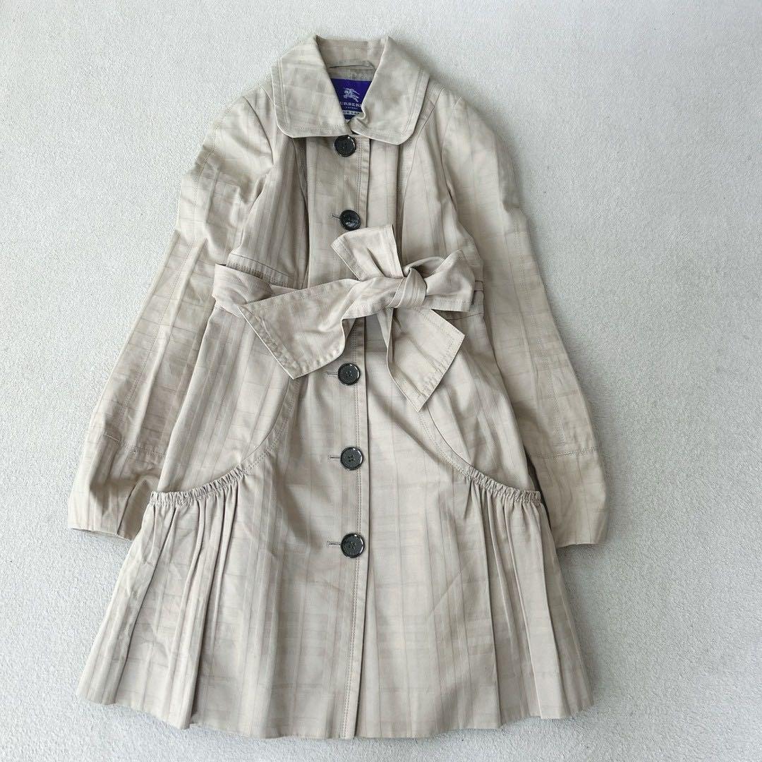 バーバリーブルーレーベル　トレンチコート　シャドーチェック　ベージュ　ベルト　S