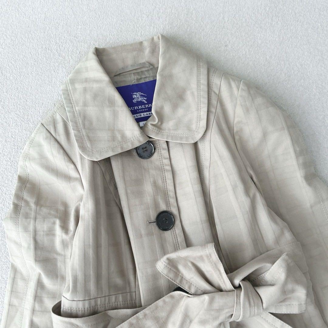 バーバリーブルーレーベル　トレンチコート　シャドーチェック　ベージュ　ベルト　S