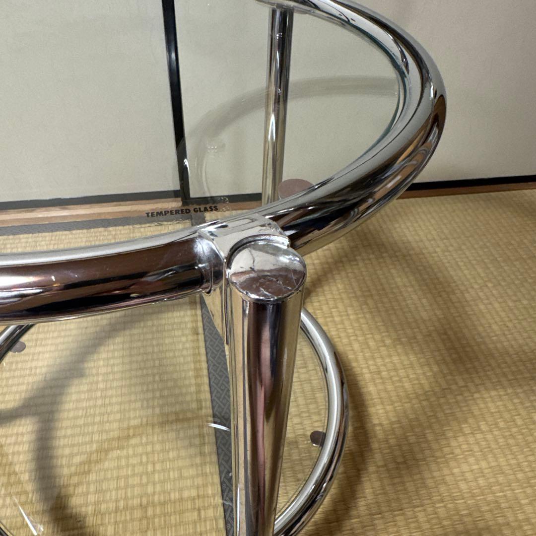 ガラステーブル3段　ミッドセンチュリー　ラウンドテーブル　コーヒーテーブル