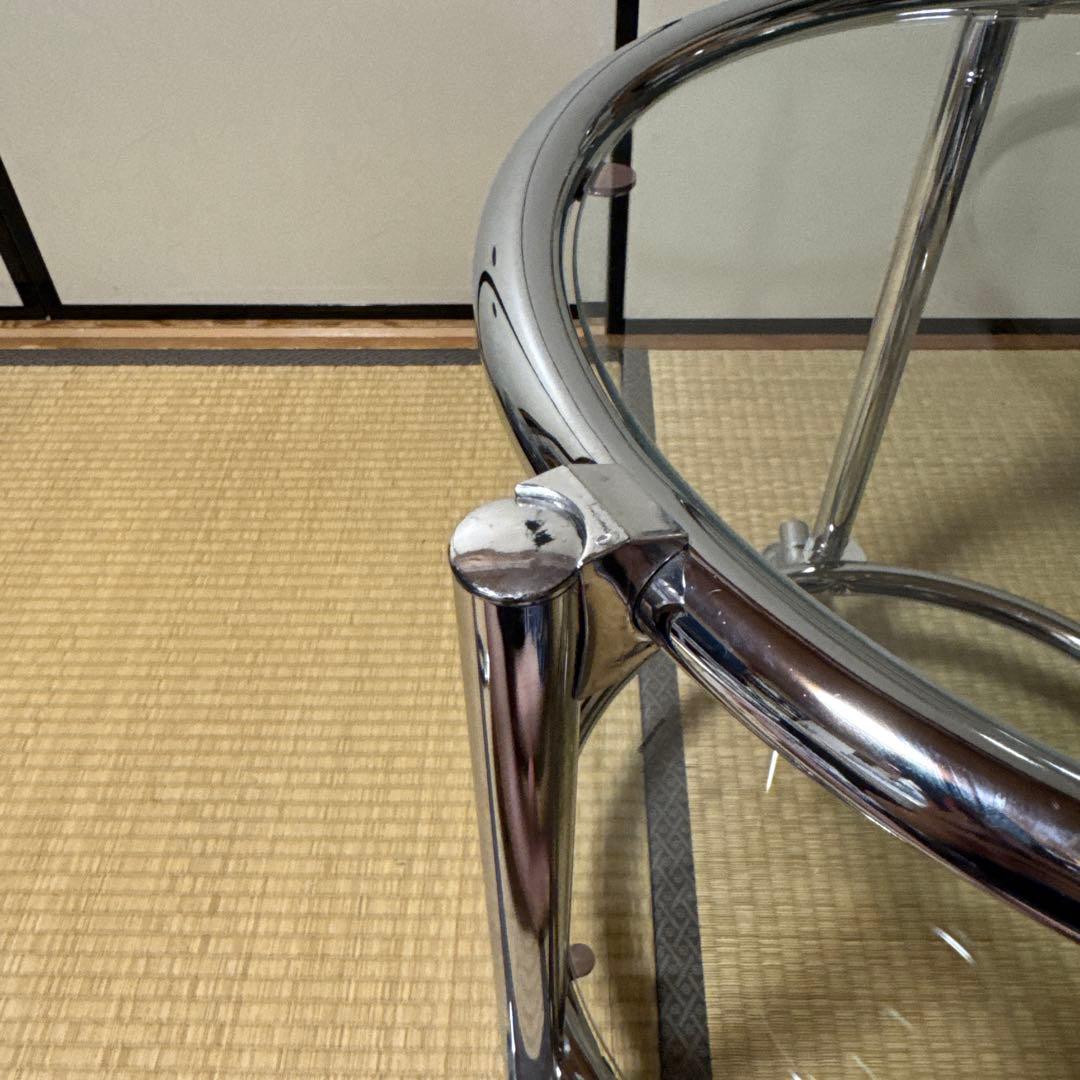 ガラステーブル3段　ミッドセンチュリー　ラウンドテーブル　コーヒーテーブル