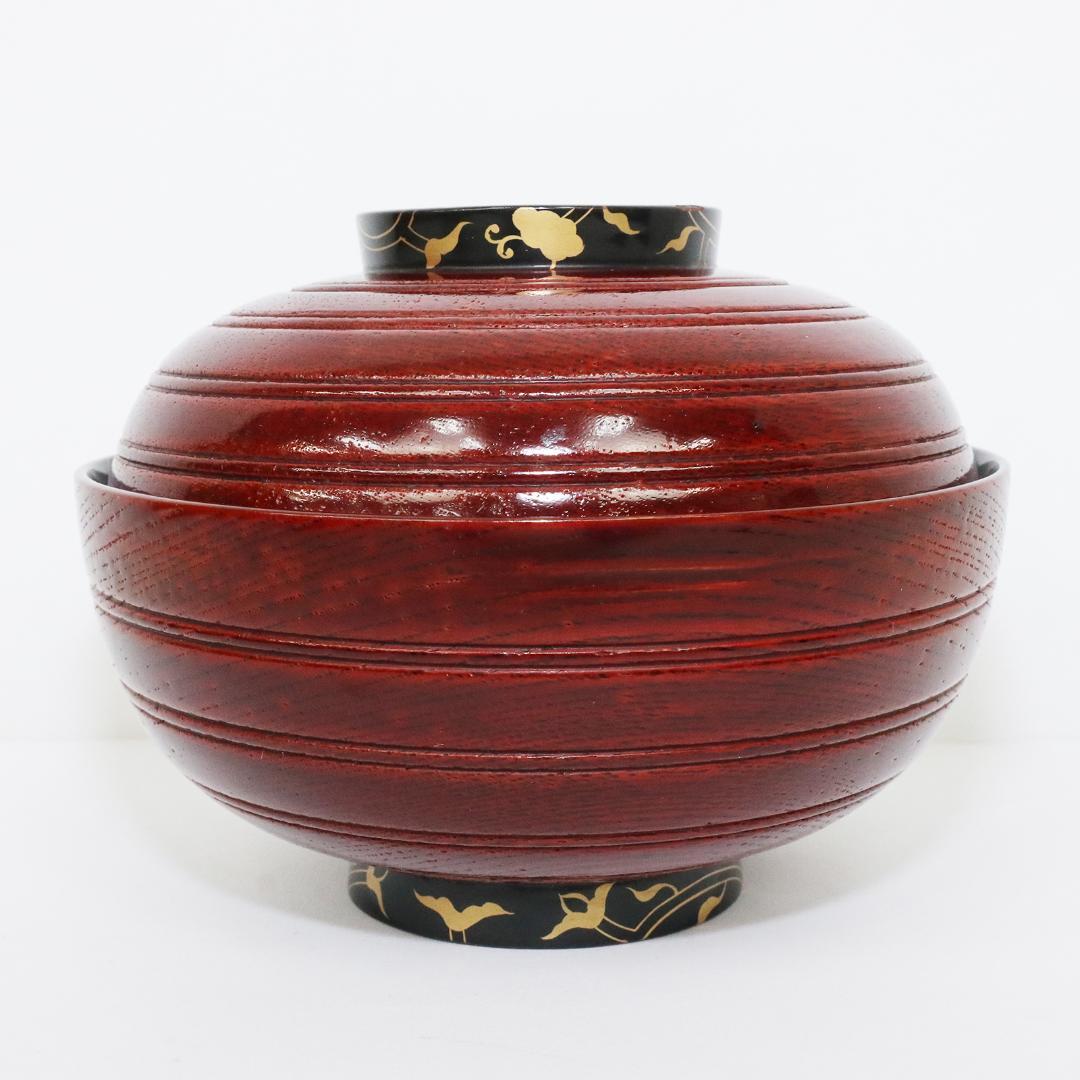 吸物椀　金彩　漆 花　絵　木製　10客　木箱