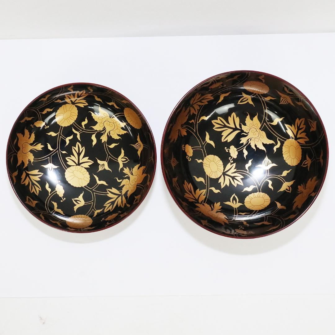 吸物椀　金彩　漆 花　絵　木製　10客　木箱