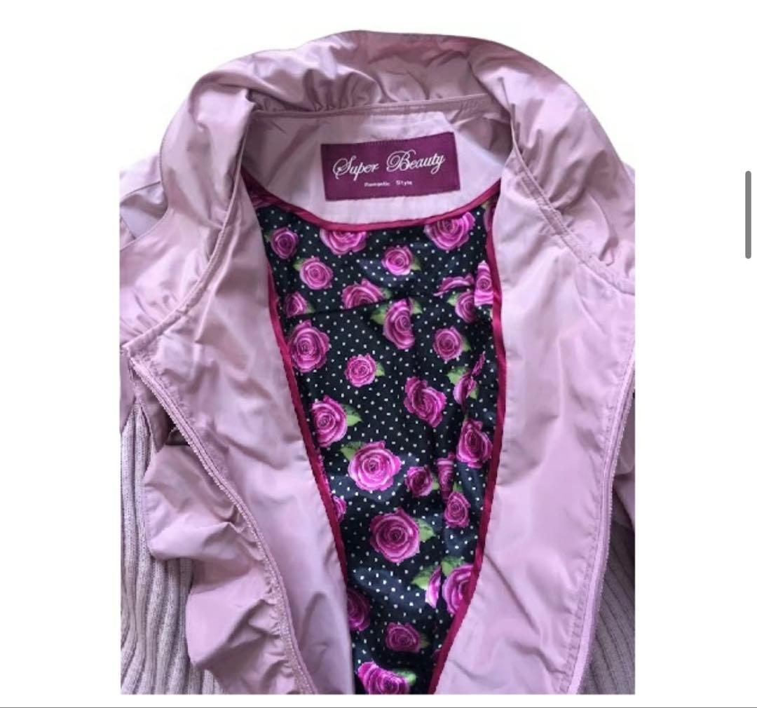 スーパービューティー♡ スタンドフリル衿ウェストニット切替ジャケット