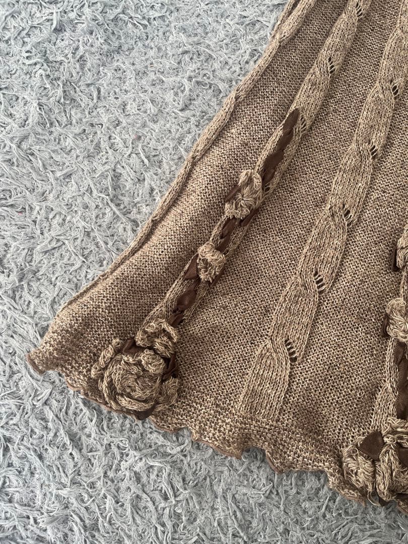 アトリエまりこ　シルクリネン　立体刺繍のマキシ丈ワンピース　アースカラー