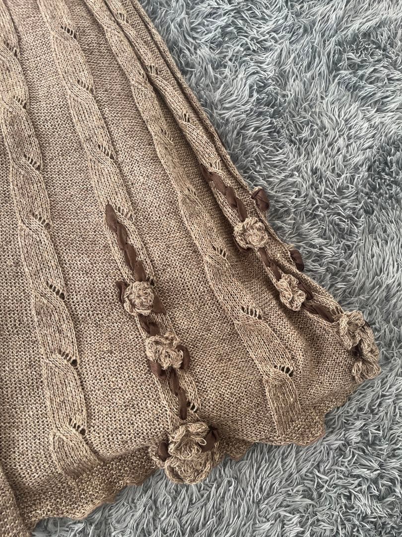 アトリエまりこ　シルクリネン　立体刺繍のマキシ丈ワンピース　アースカラー