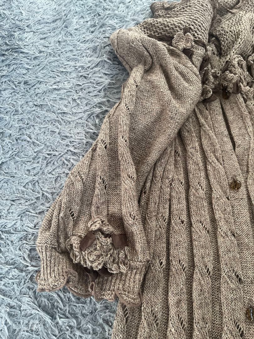 アトリエまりこ　シルクリネン　立体刺繍のマキシ丈ワンピース　アースカラー