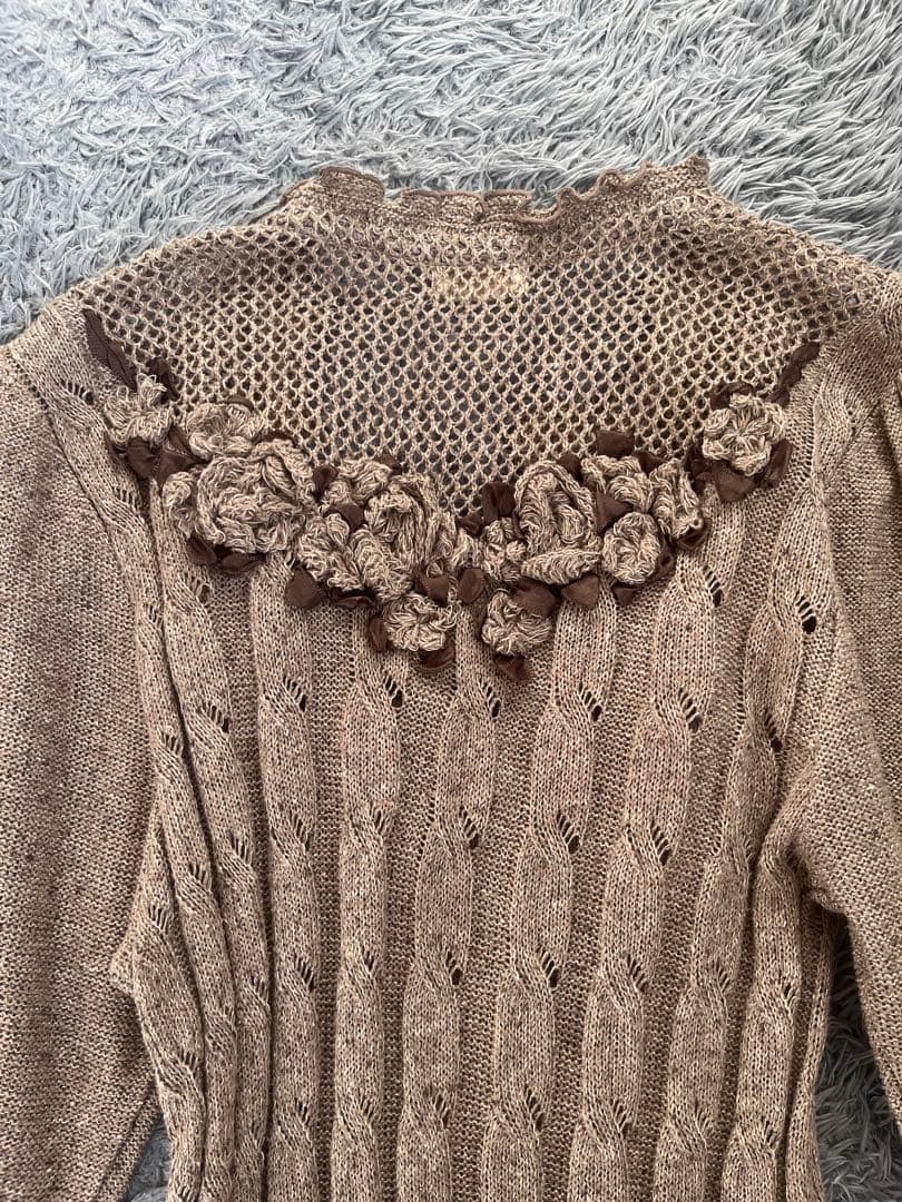 アトリエまりこ　シルクリネン　立体刺繍のマキシ丈ワンピース　アースカラー