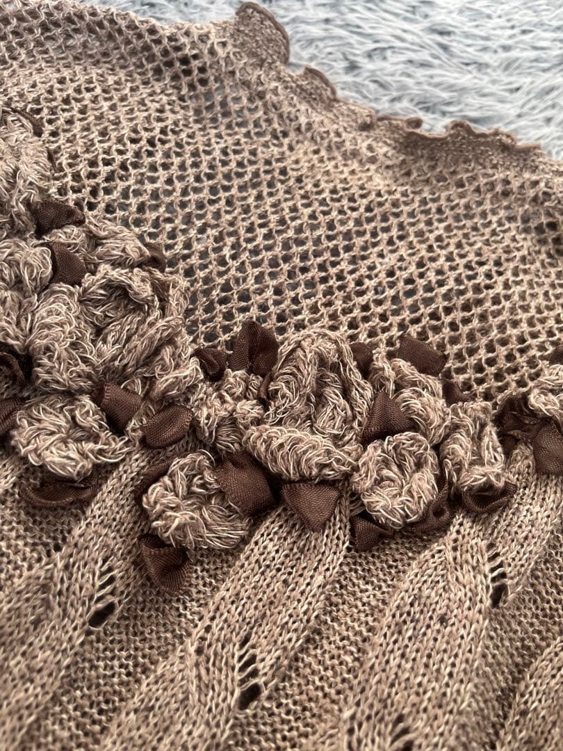 アトリエまりこ　シルクリネン　立体刺繍のマキシ丈ワンピース　アースカラー