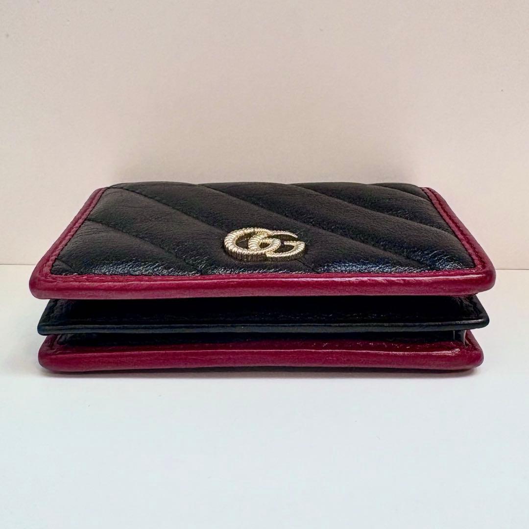 GUCCI 二つ折り財布　マーモント　キルティング　レザー　ブラック