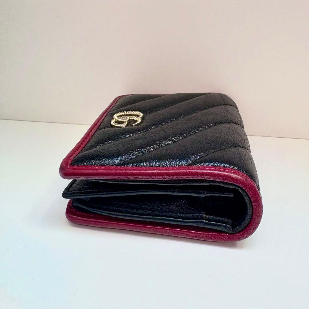 GUCCI 二つ折り財布　マーモント　キルティング　レザー　ブラック