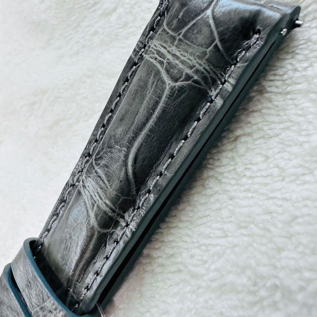 6012#20mm-16mmダークアッシュ★本物クロコダイルベルト★スイス製