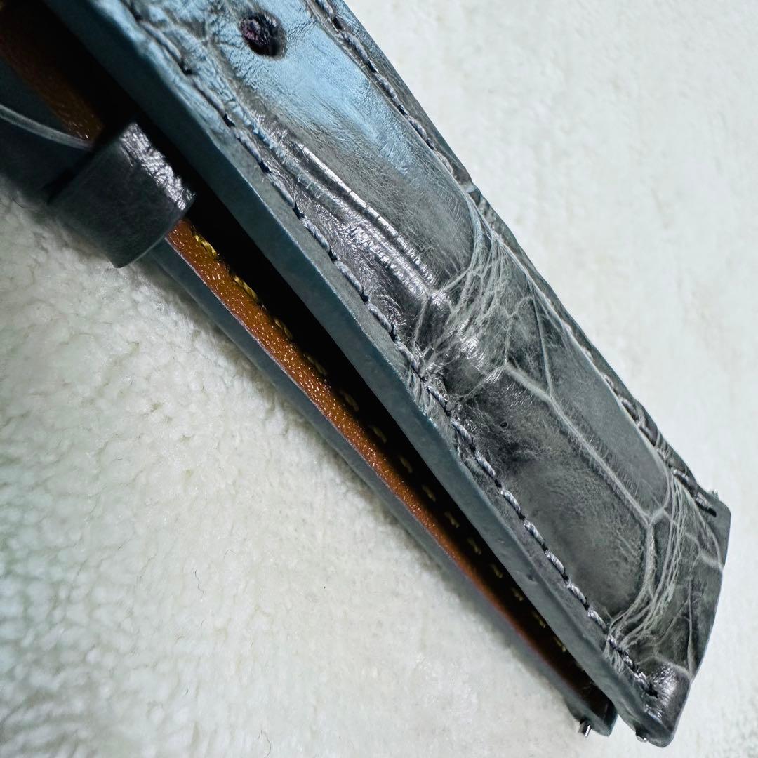 6012#20mm-16mmダークアッシュ★本物クロコダイルベルト★スイス製