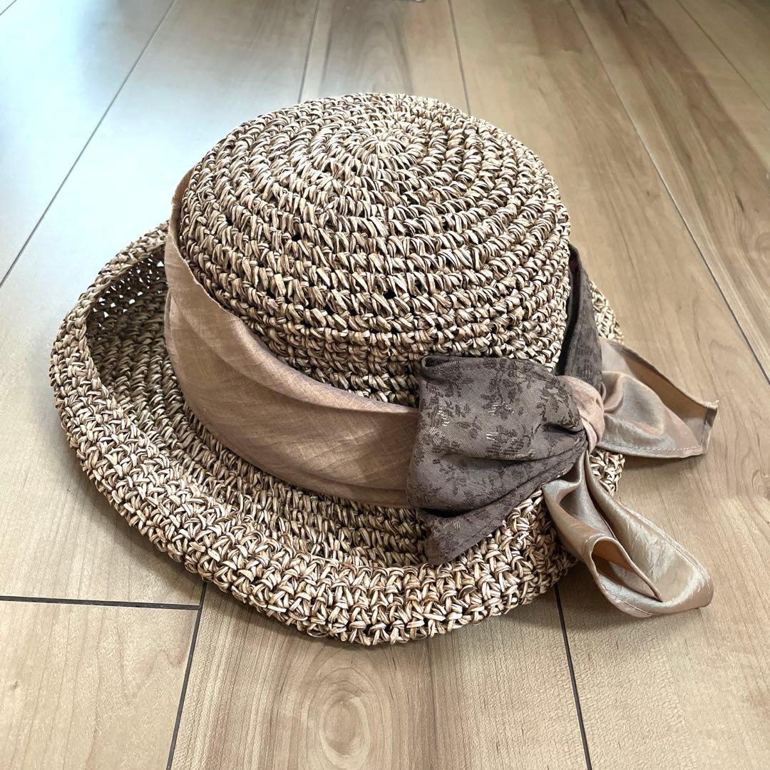 新品CA4LA リボン付き麦わら帽子 フリーサイズ