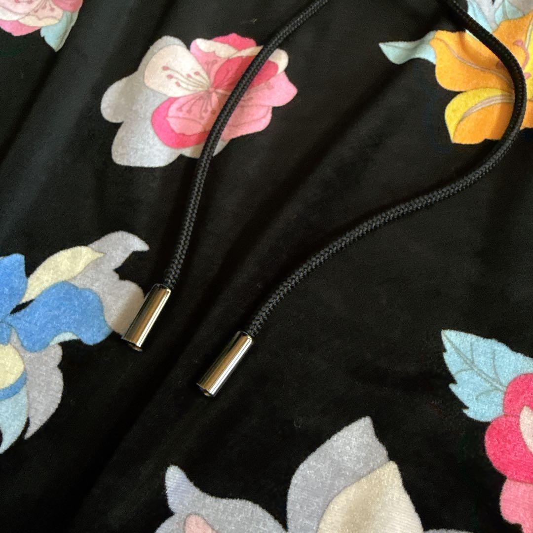 未使用級★近年物 レオナール カンカン ベロア調ワンピース 花柄 トリム 42