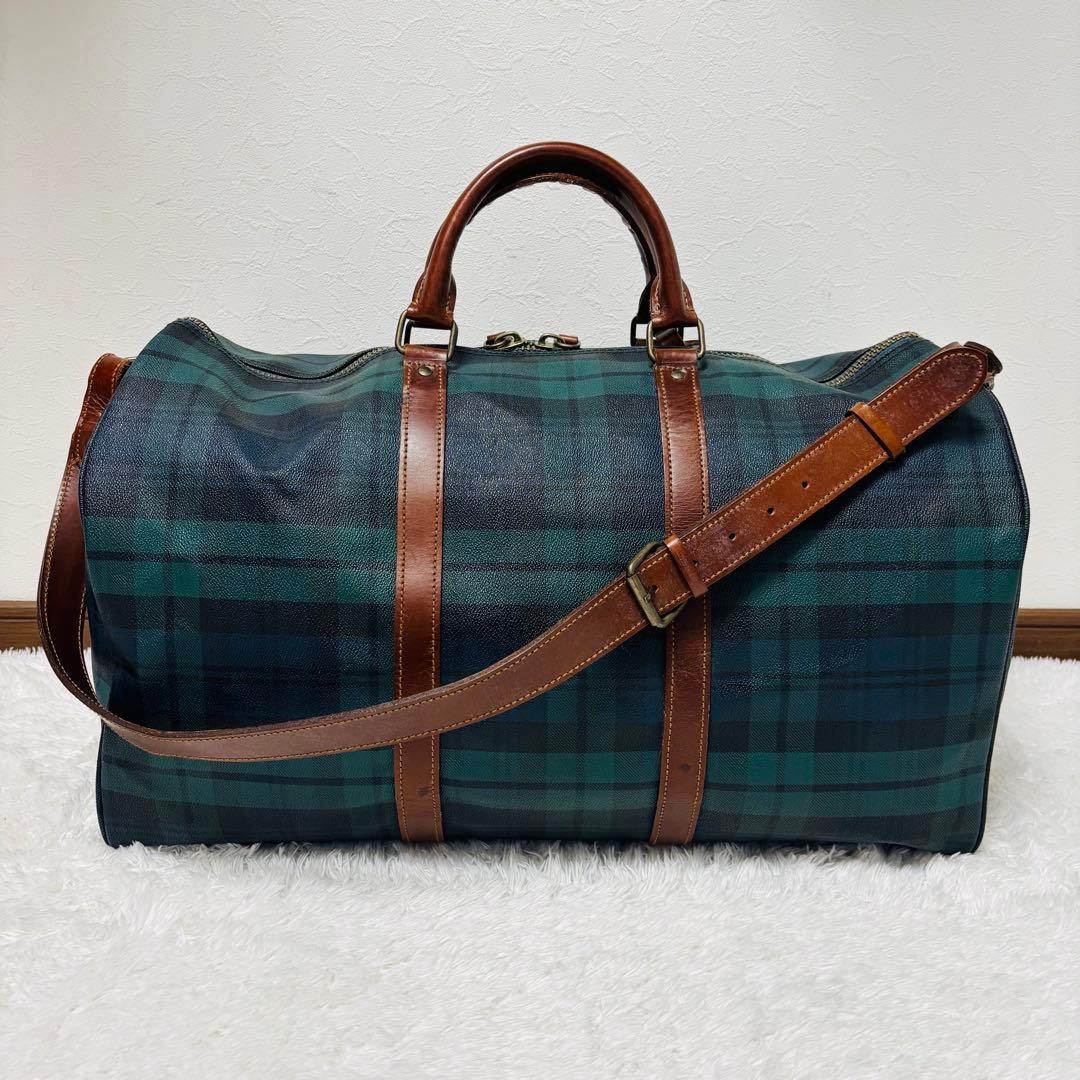 希少 ポロ ラルフローレン レザー ボストンバッグ チェック 2way 大容量