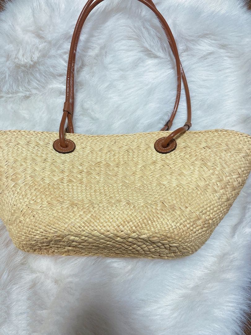 ストロートートバッグ レザー ハンドル かごバッグ