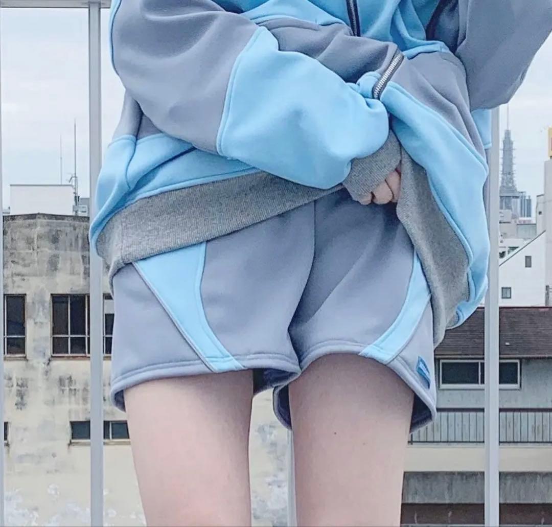 maonosuke 水色×グレー セットアップ ショートパンツ