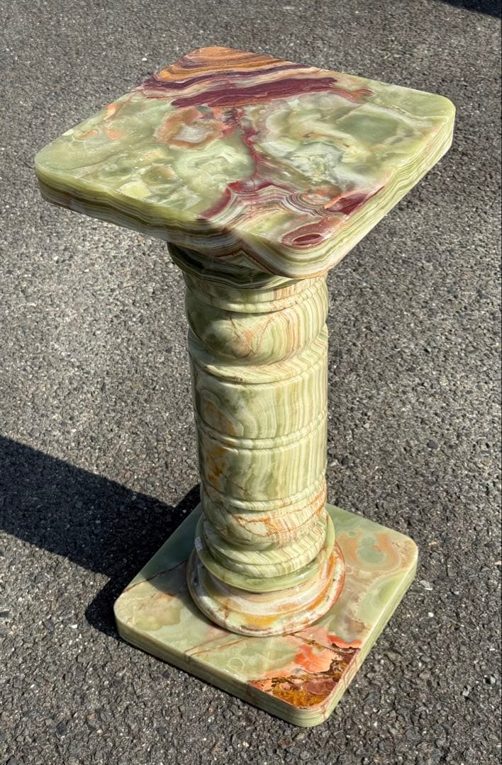 高さ68cm♪ 天然石 大理石 グリーンオニキス 飾り台 彫刻 花台 オブジェ