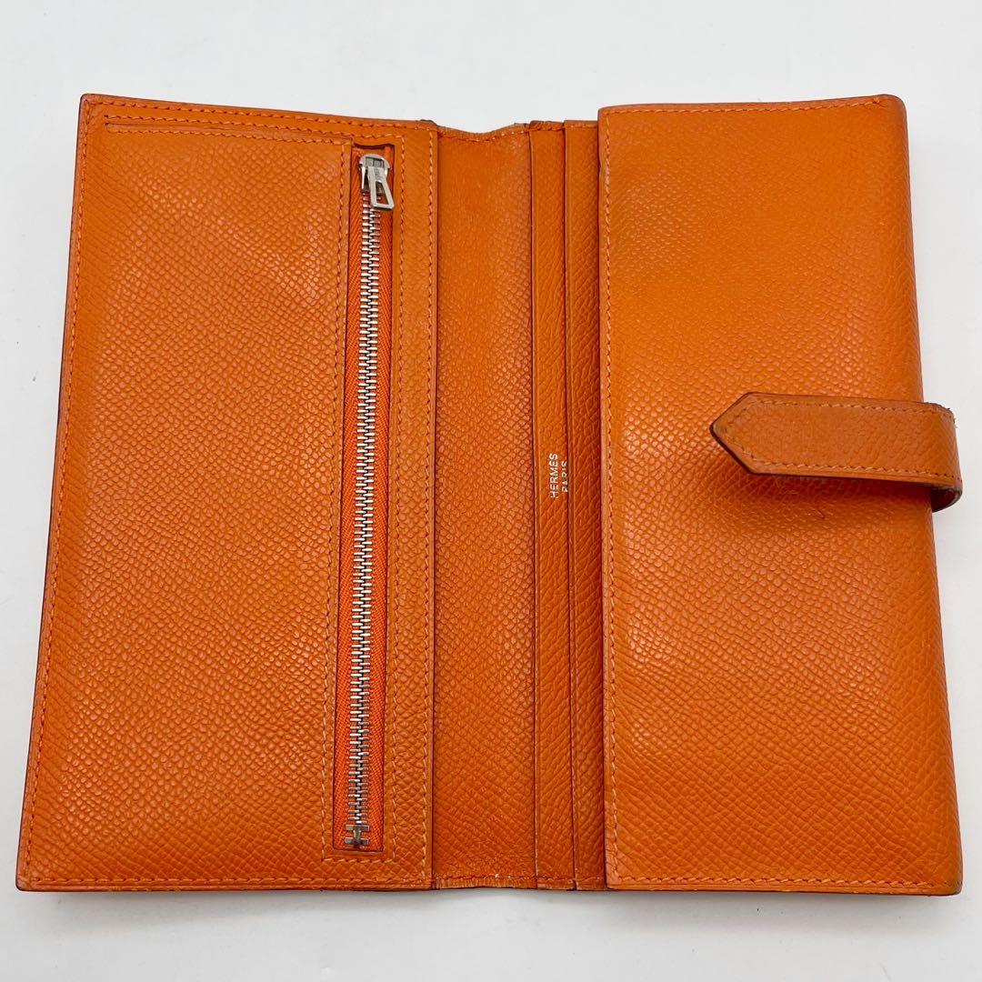エルメス　オレンジ　三つ折りべアン　べアン 長財布　カード入れ　□K刻印