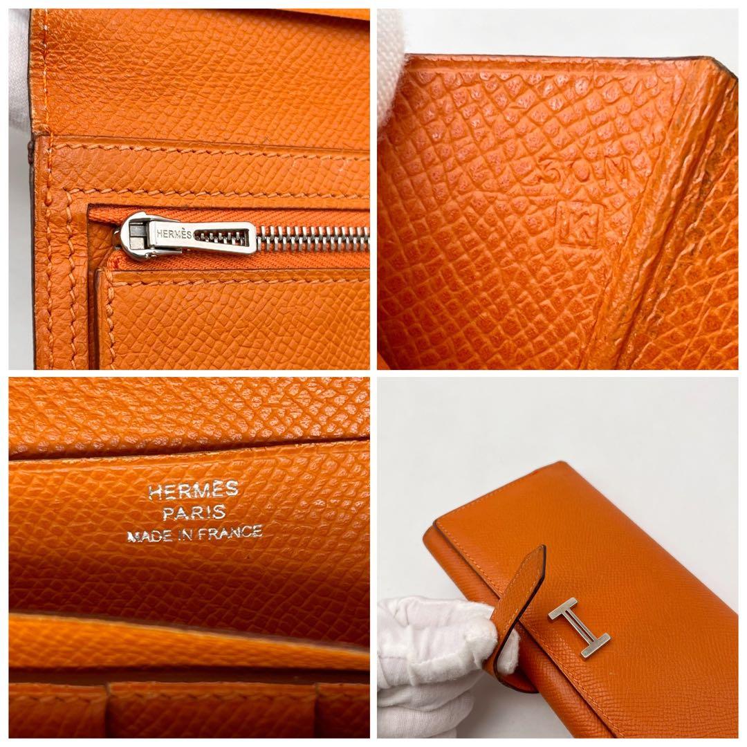 エルメス　オレンジ　三つ折りべアン　べアン 長財布　カード入れ　□K刻印