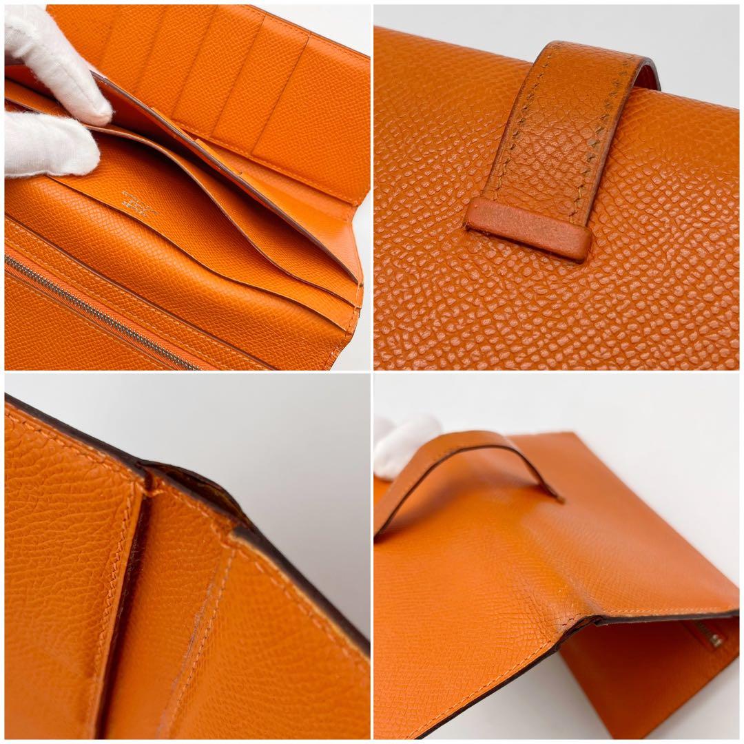 エルメス　オレンジ　三つ折りべアン　べアン 長財布　カード入れ　□K刻印