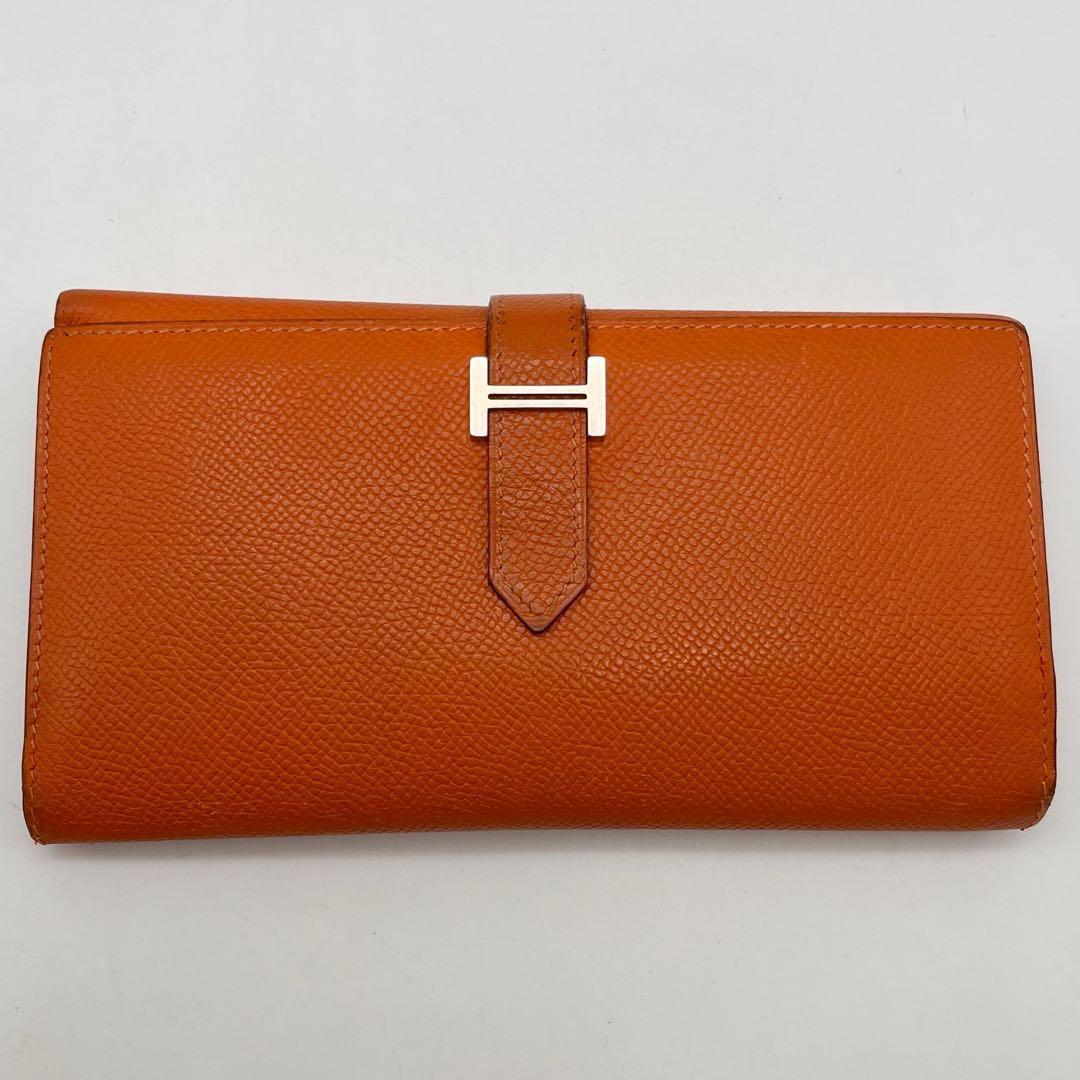 エルメス　オレンジ　三つ折りべアン　べアン 長財布　カード入れ　□K刻印