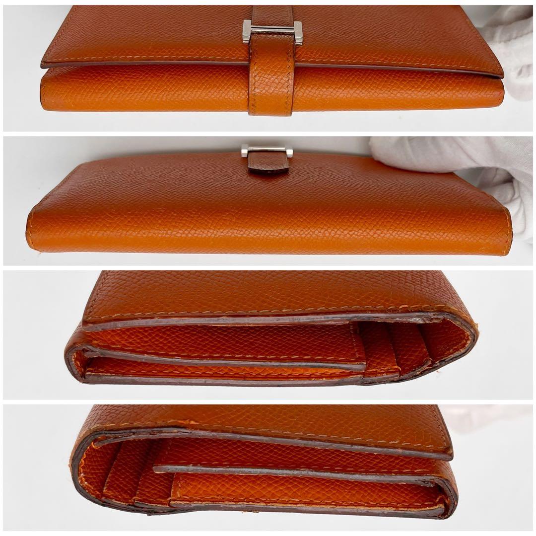 エルメス　オレンジ　三つ折りべアン　べアン 長財布　カード入れ　□K刻印