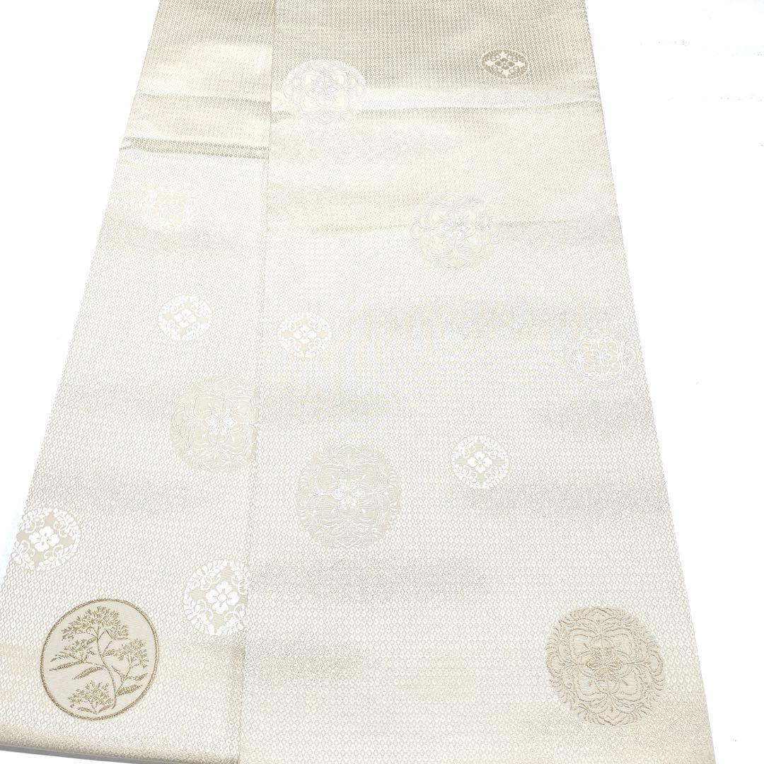 帯5896 ●高級 正絹 六通 袋帯 花文 華文