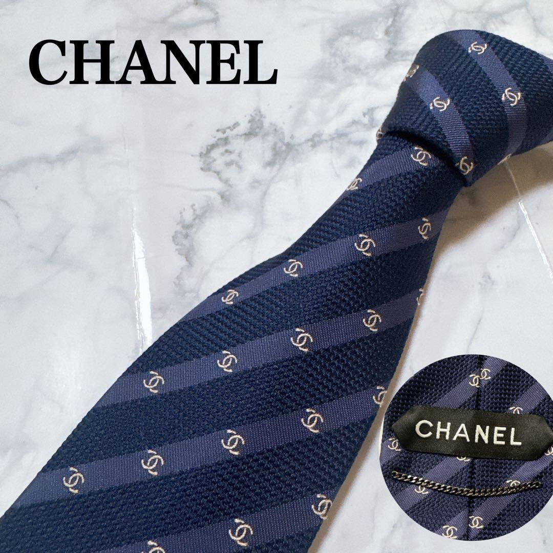 【未使用に近い】　CHANEL シャネル　ネクタイ　ネイビー　ココマーク