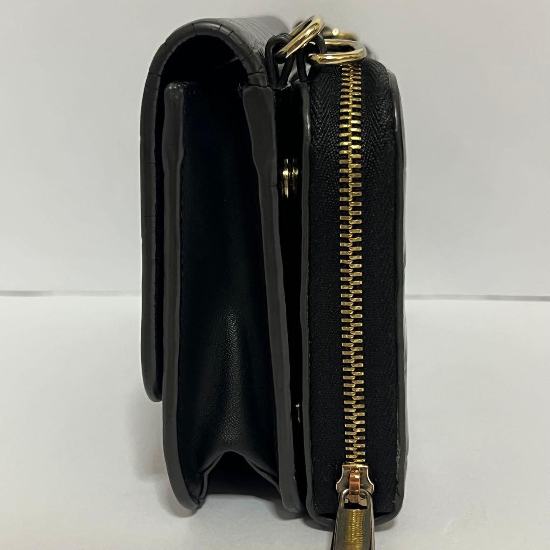 美品✨希少✨フルラ　クロコ　リーヴァ　ショルダーバッグ　ウォレットショルダー　黒