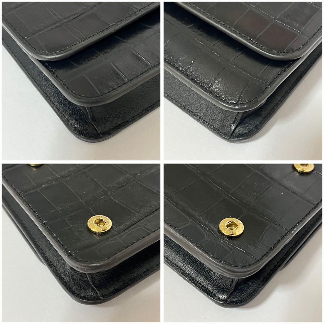 美品✨希少✨フルラ　クロコ　リーヴァ　ショルダーバッグ　ウォレットショルダー　黒