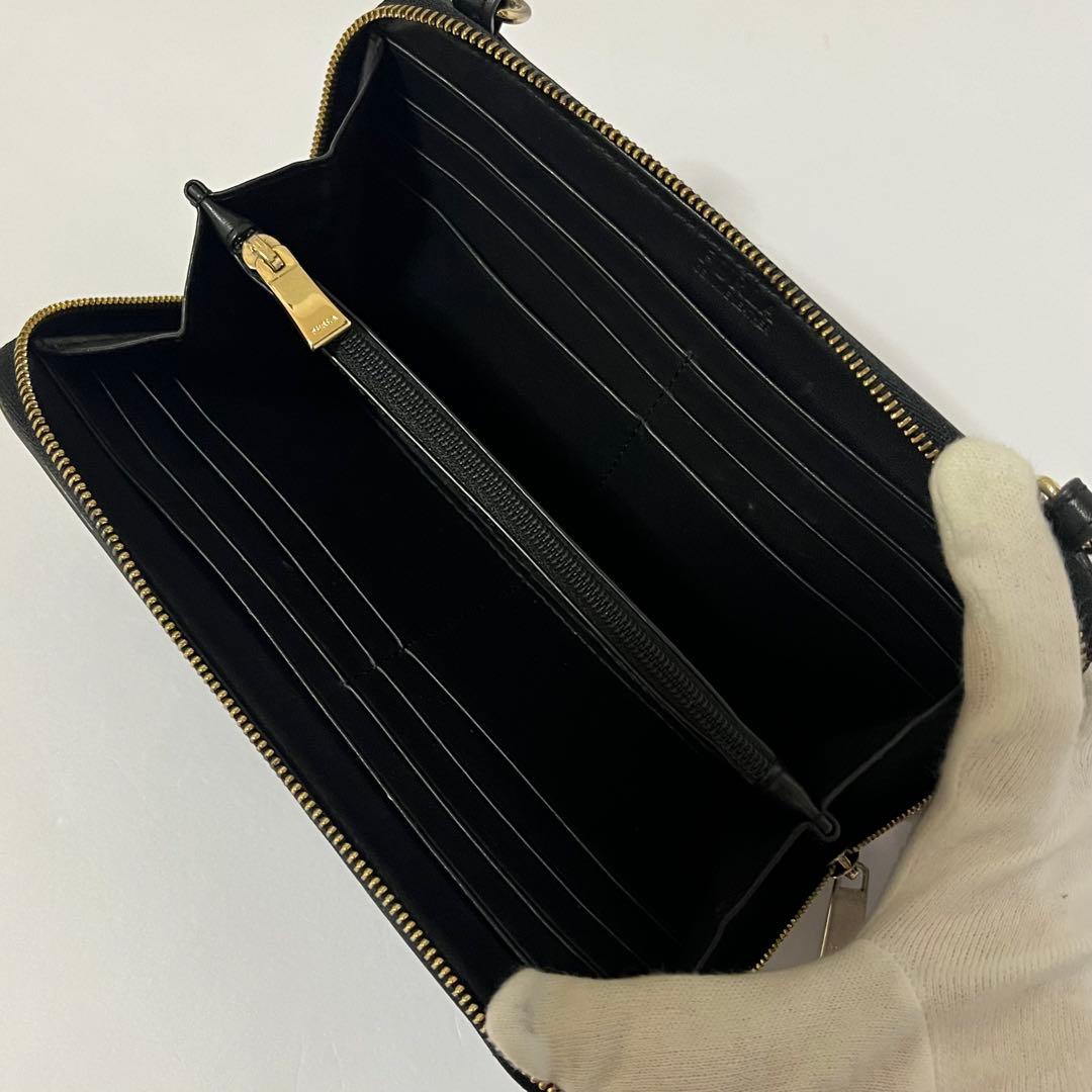 美品✨希少✨フルラ　クロコ　リーヴァ　ショルダーバッグ　ウォレットショルダー　黒