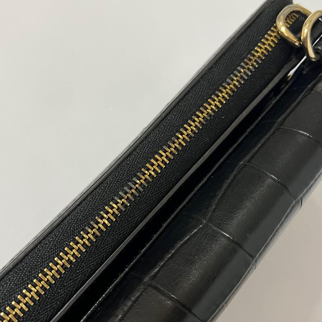 美品✨希少✨フルラ　クロコ　リーヴァ　ショルダーバッグ　ウォレットショルダー　黒