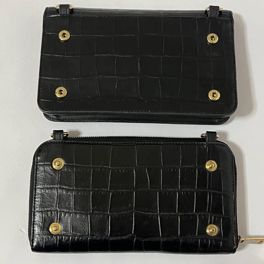 美品✨希少✨フルラ　クロコ　リーヴァ　ショルダーバッグ　ウォレットショルダー　黒