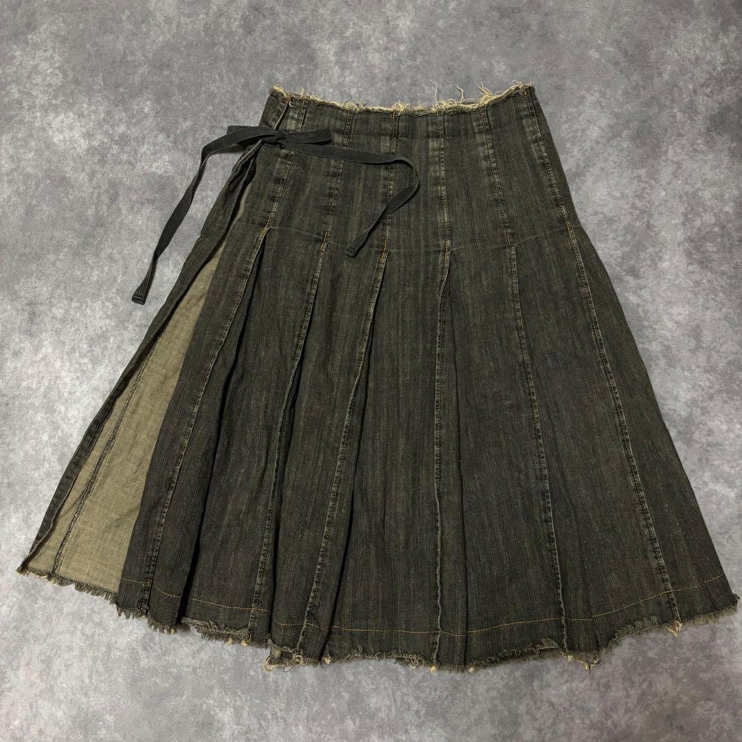 JUNYA WATANABE デニム　巻きスカート　プリーツ　カットオフ
