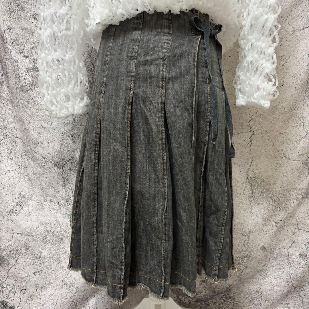 JUNYA WATANABE デニム　巻きスカート　プリーツ　カットオフ