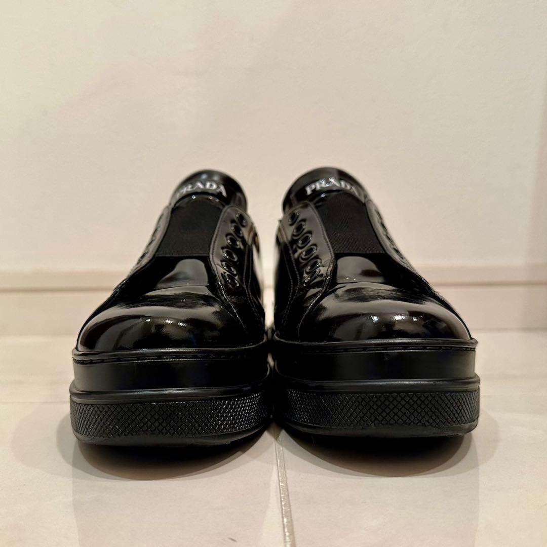 【イタリア製】PRADA｜エナメル 厚底スニーカー ブラック EU34 1/2