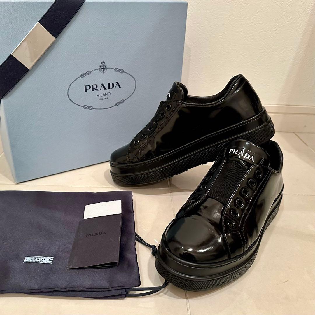 【イタリア製】PRADA｜エナメル 厚底スニーカー ブラック EU34 1/2