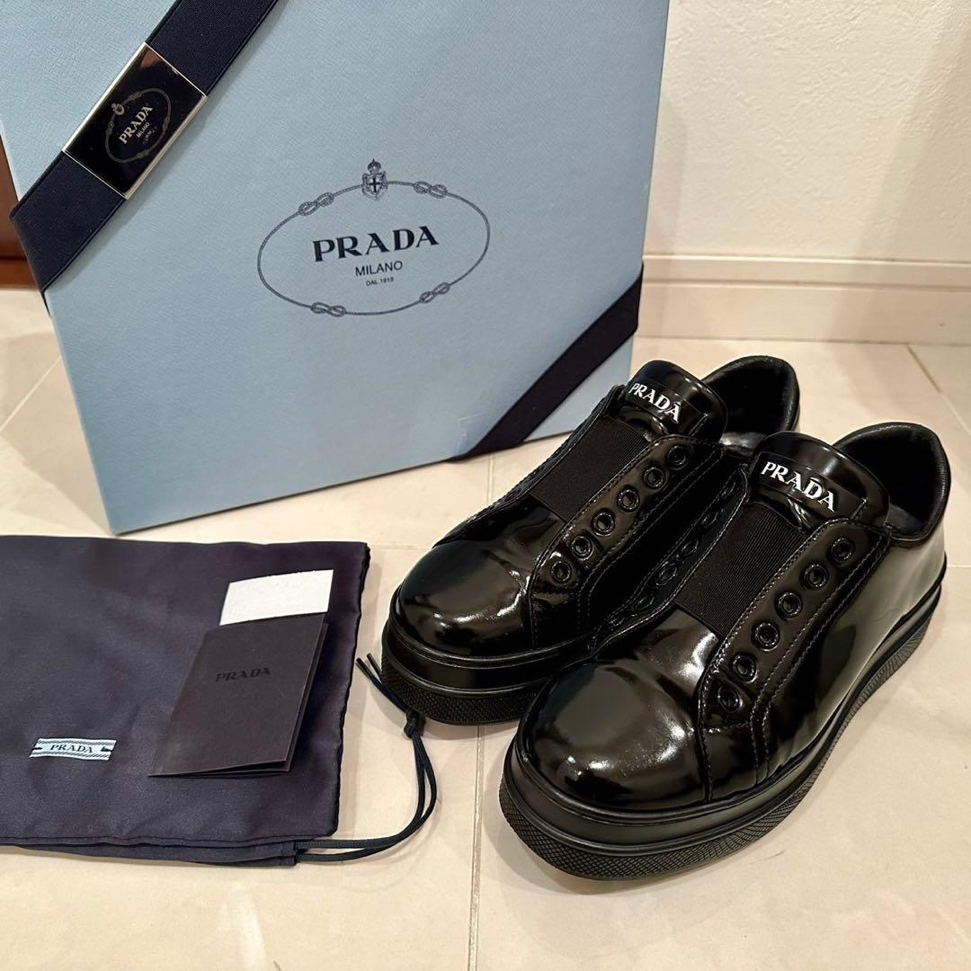 【イタリア製】PRADA｜エナメル 厚底スニーカー ブラック EU34 1/2