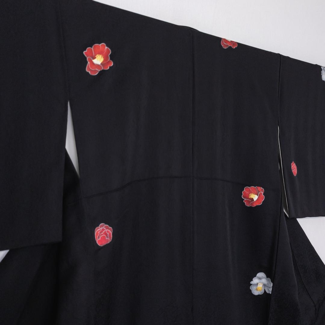 Mutu R8SK176 小紋 京友禅作家 松井青々 落款 花 椿 シルク