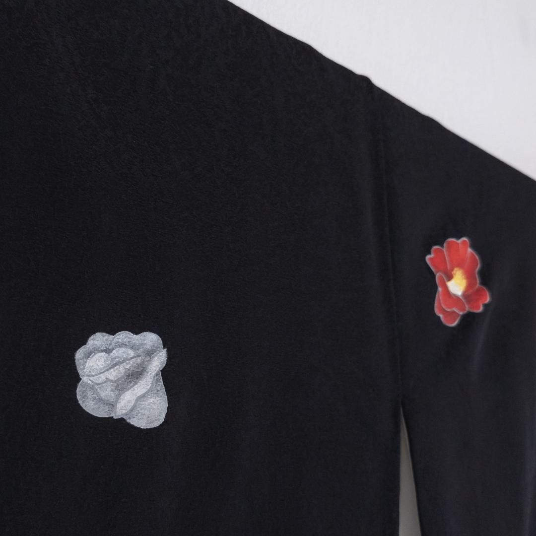 Mutu R8SK176 小紋 京友禅作家 松井青々 落款 花 椿 シルク