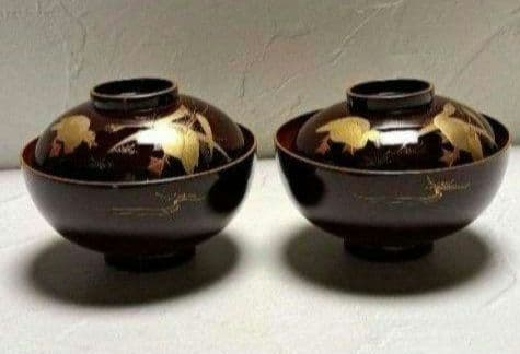 y.e様　ご予約品です 江戸時代　栗色 蓋付き椀　7客+フレームセット