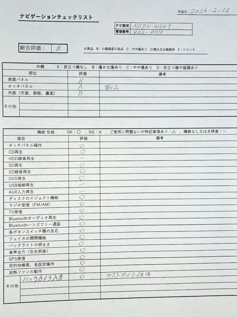 タッチ新品★トヨタ純正ナビ NSZN-W64T BT対応・地デジTV ★動作良好