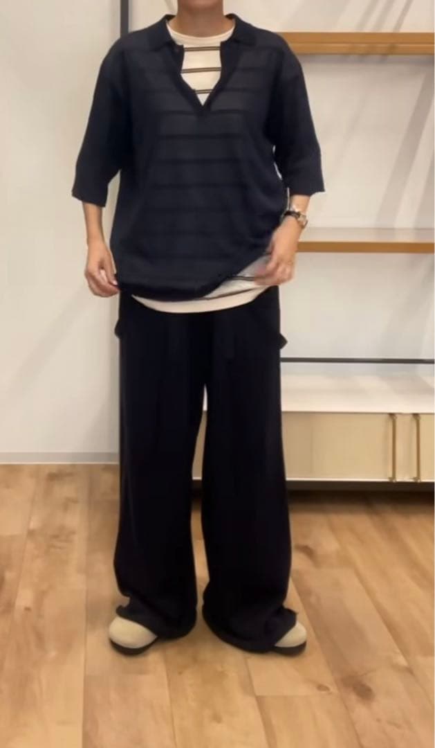 新品　完売　ETRE Tokyo ハーフスリーブニットポロ　ネイビー