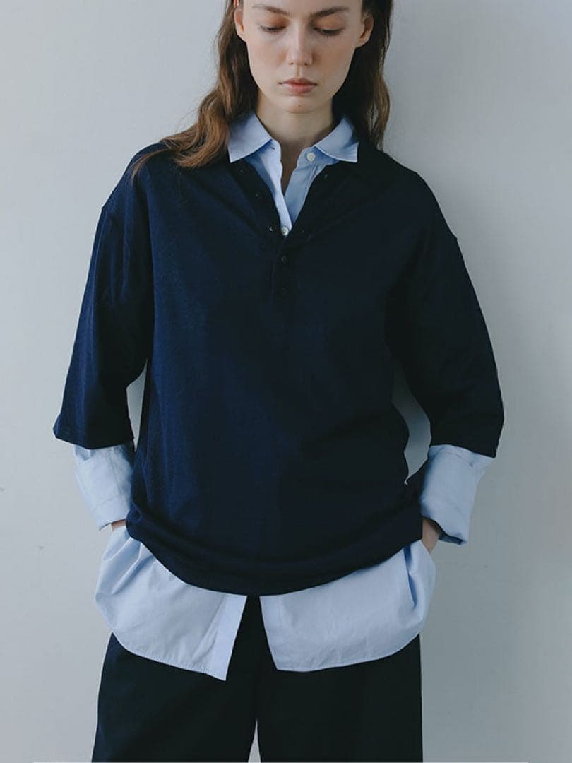 新品　完売　ETRE Tokyo ハーフスリーブニットポロ　ネイビー