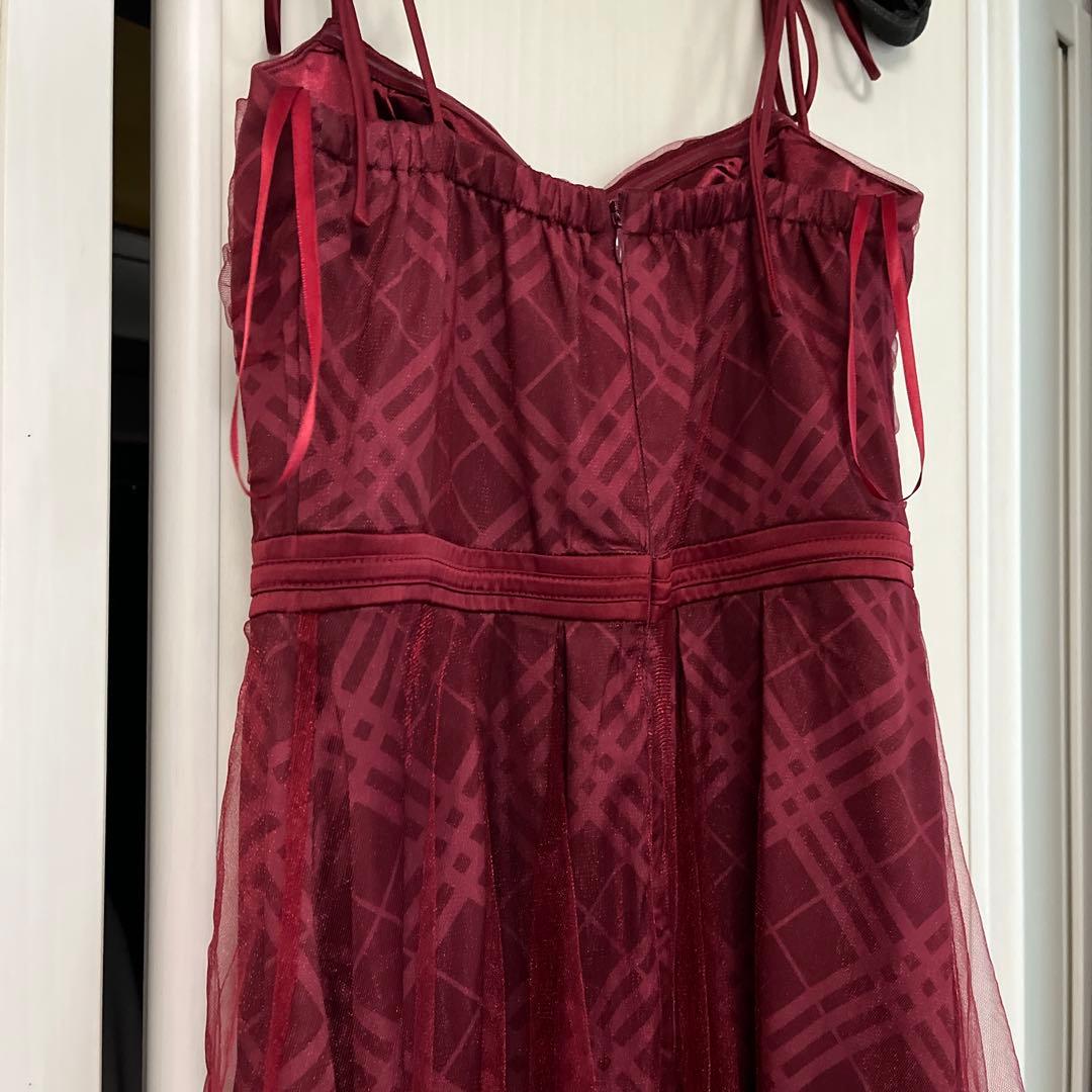 チュールチェックベルトデザイン キャミロングキャバドレス