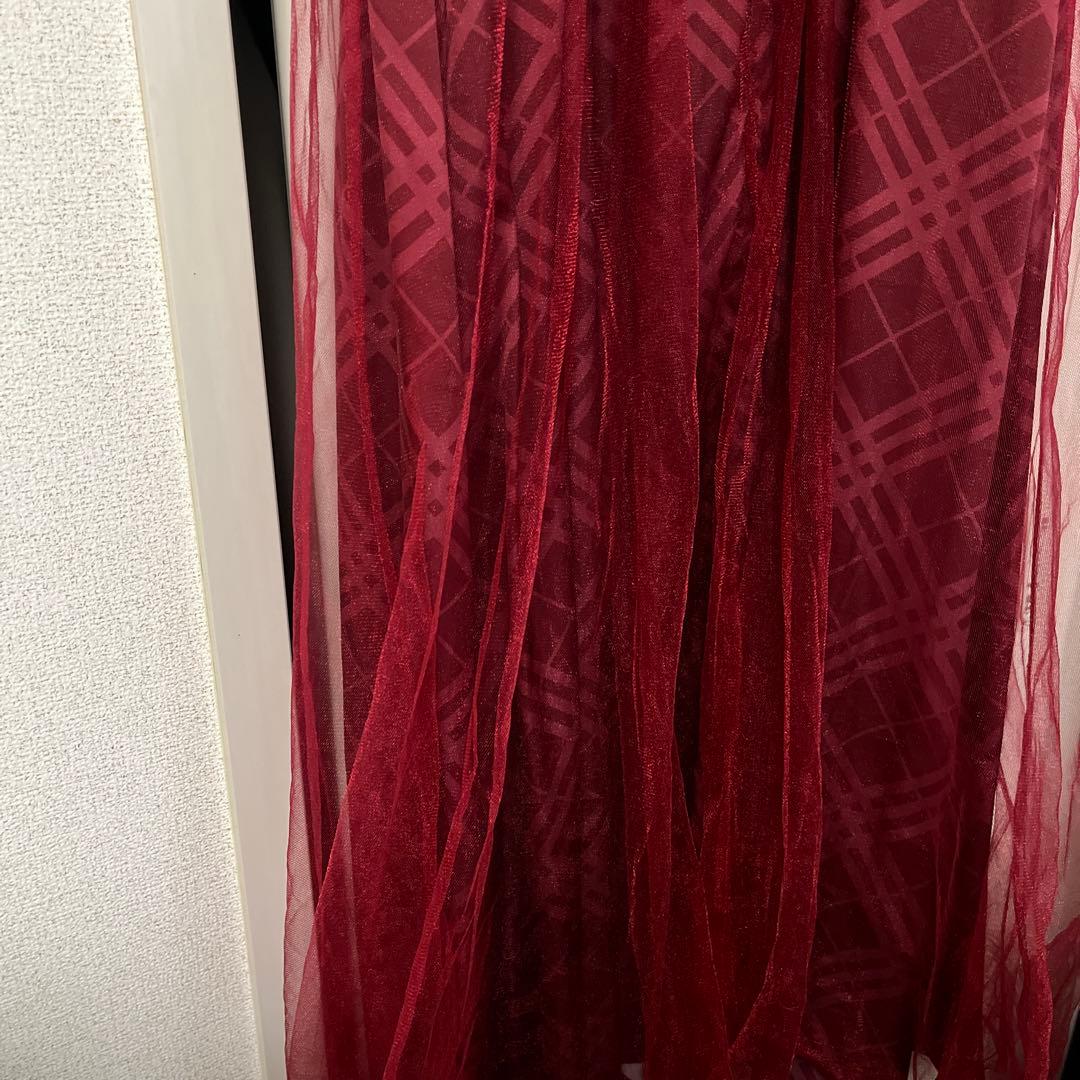 チュールチェックベルトデザイン キャミロングキャバドレス