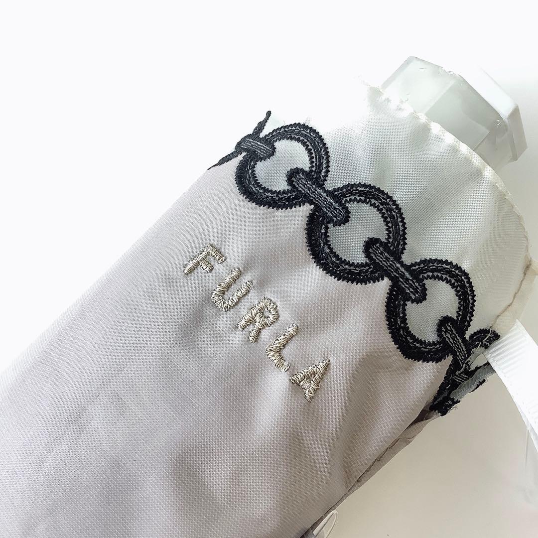 新品★フルラ★FURLAオーガンジーチェーン刺繍 晴雨兼用折りたたみ傘★グレー